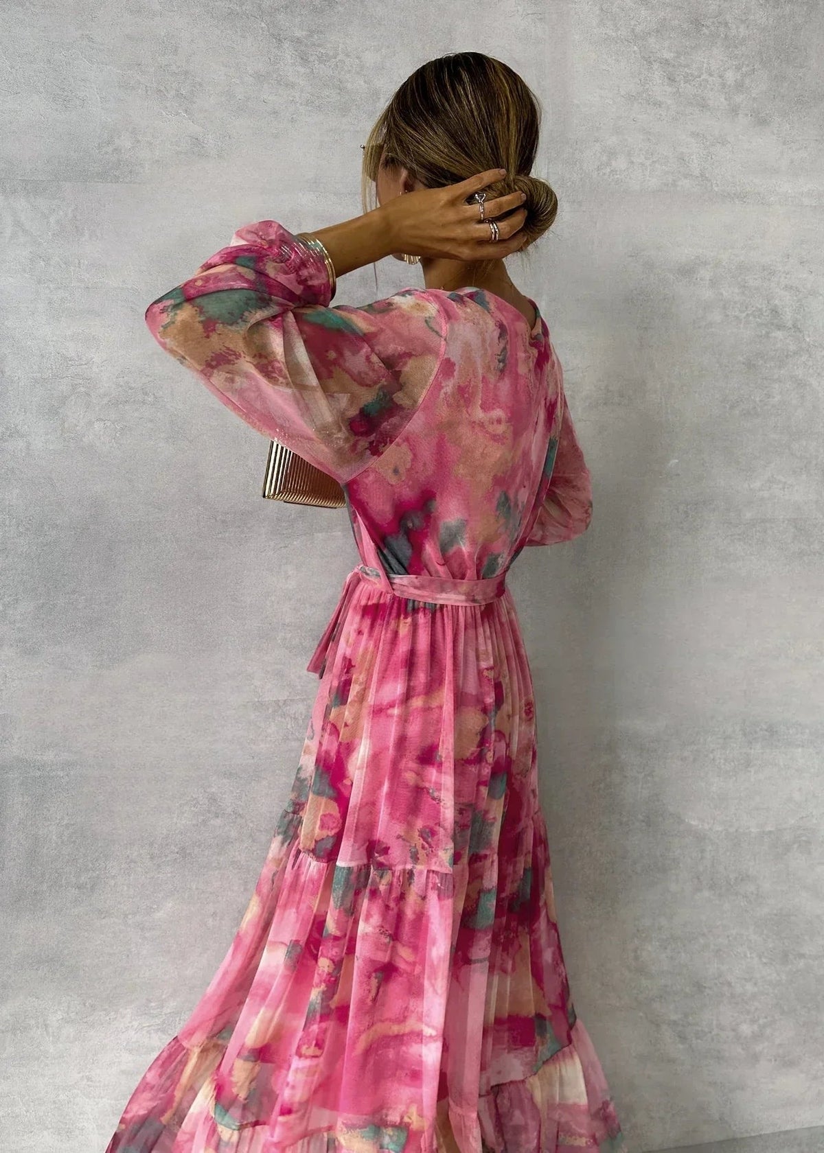 Robe Longue Fleurie Femme à Manches Longues