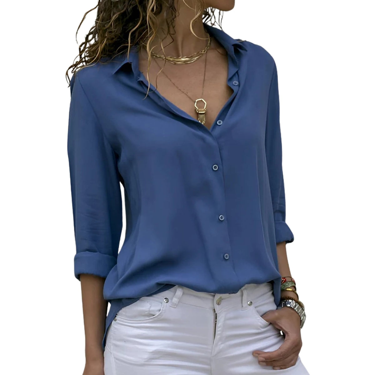 Chemise Fluide Col V Femme Manches Longues