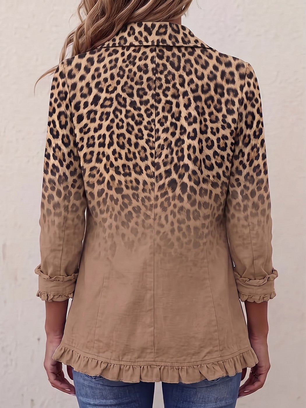 Veste Léopard Femme Boutonnée à Volants