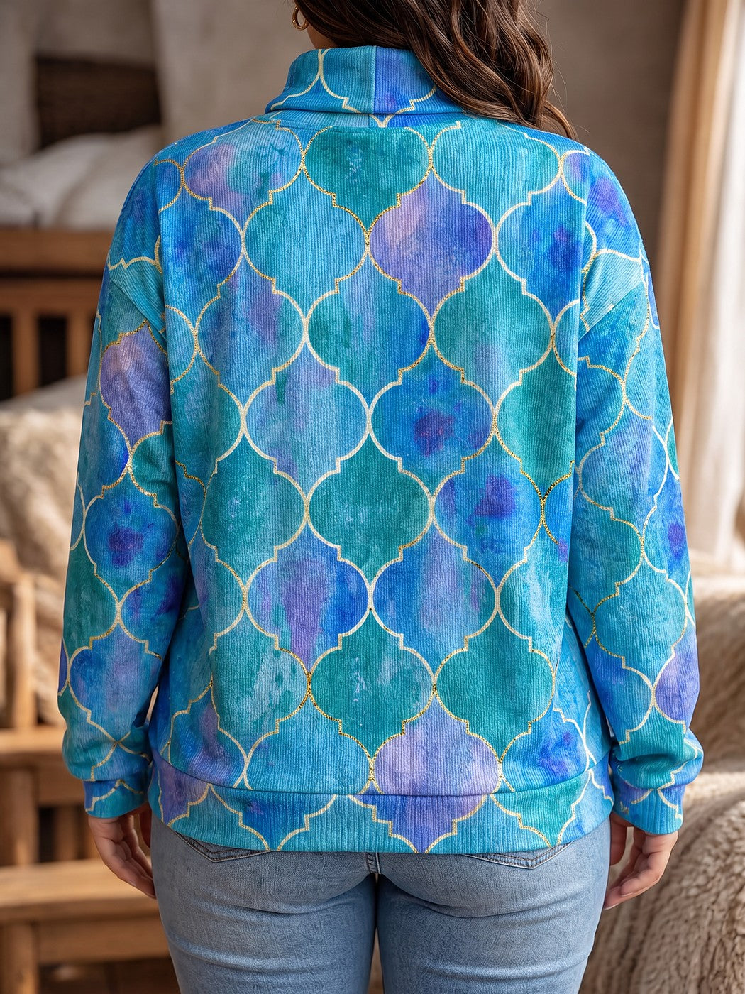 Pull Col Roulé Femme à Motif Géométrique