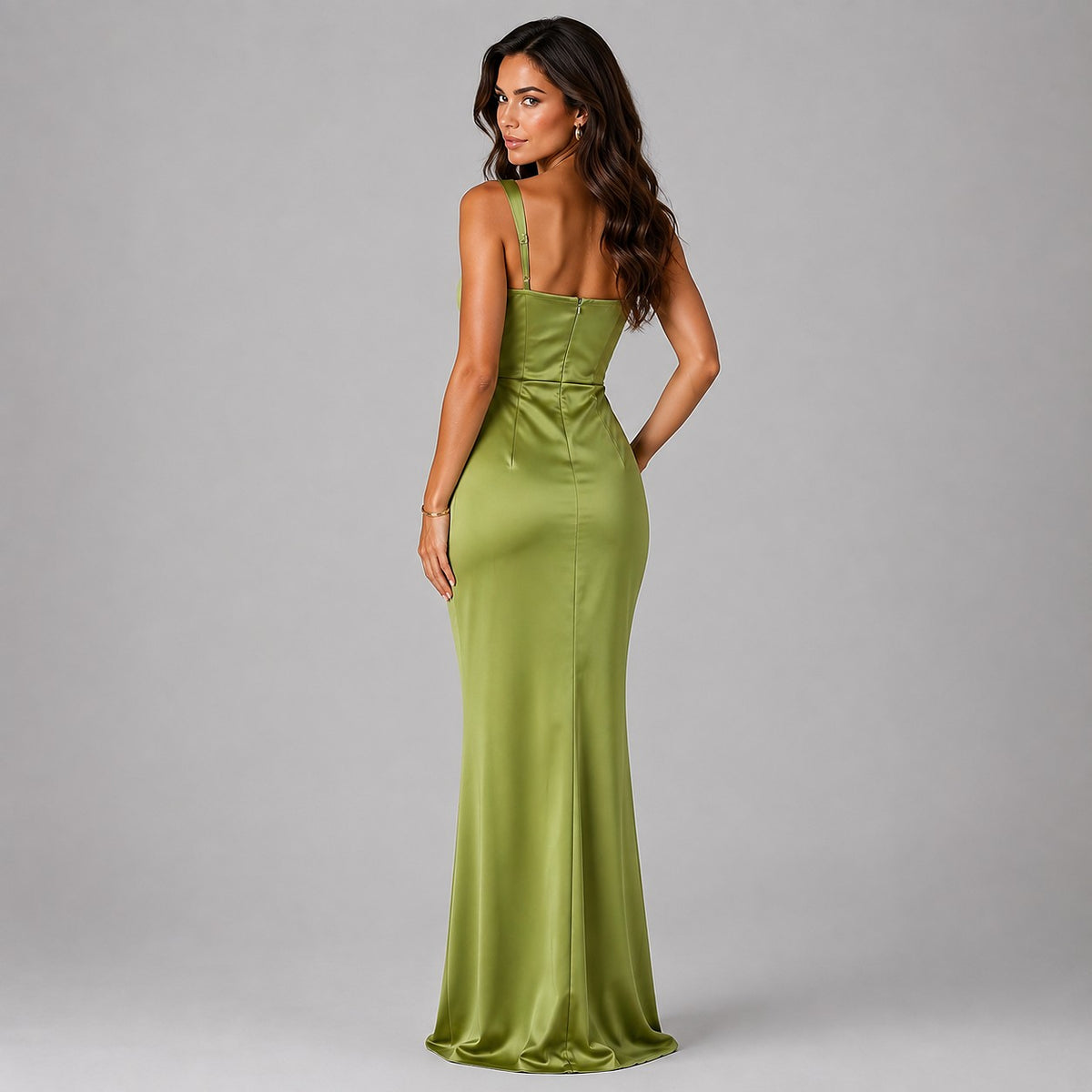 Robe Longue Satinée Femme à Col Carré