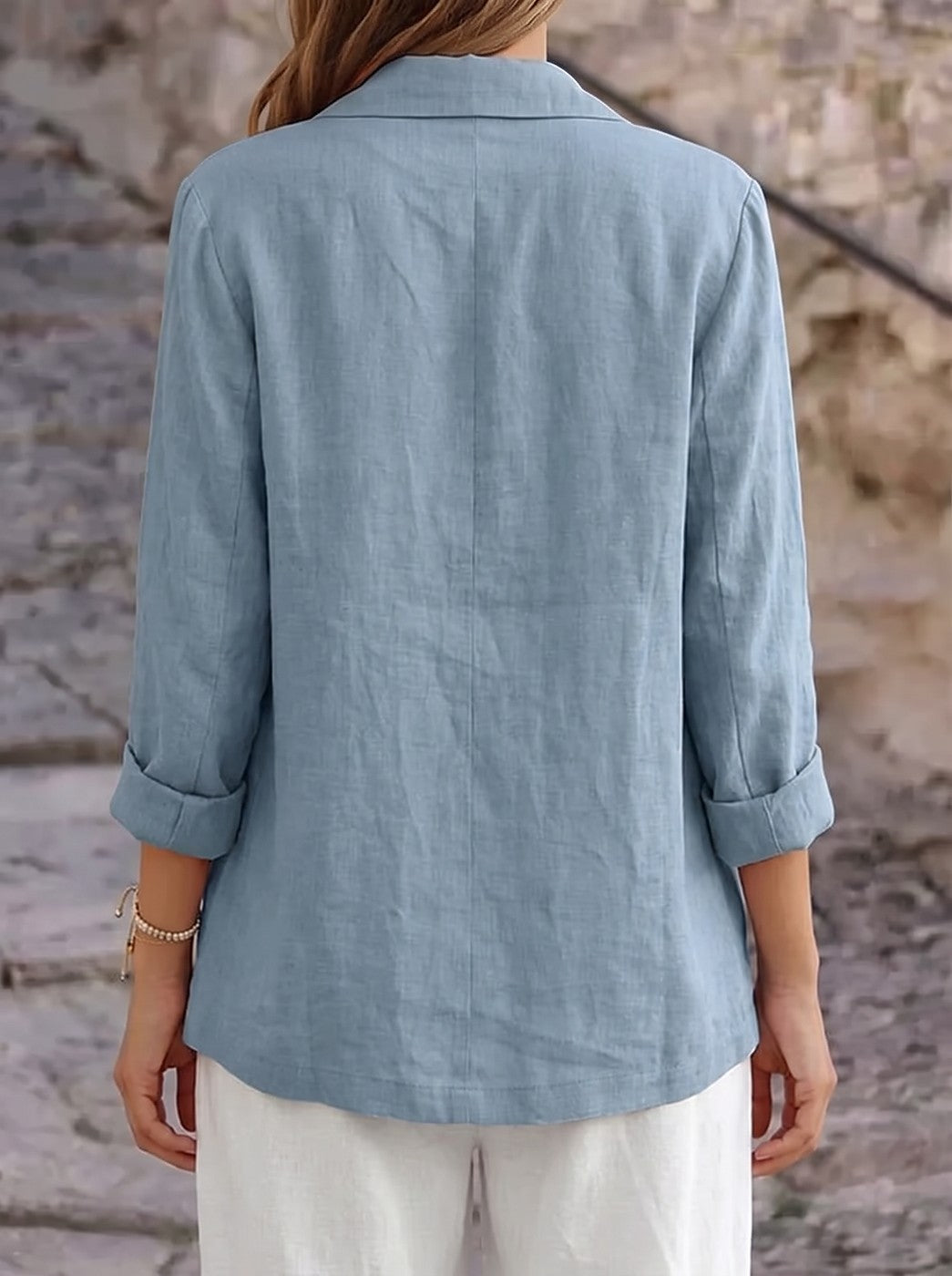 Blazer Coton Femme à Manches Retroussées