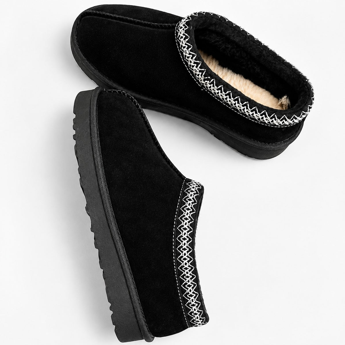 Mules Fourrées Plateforme Femme à Broderie