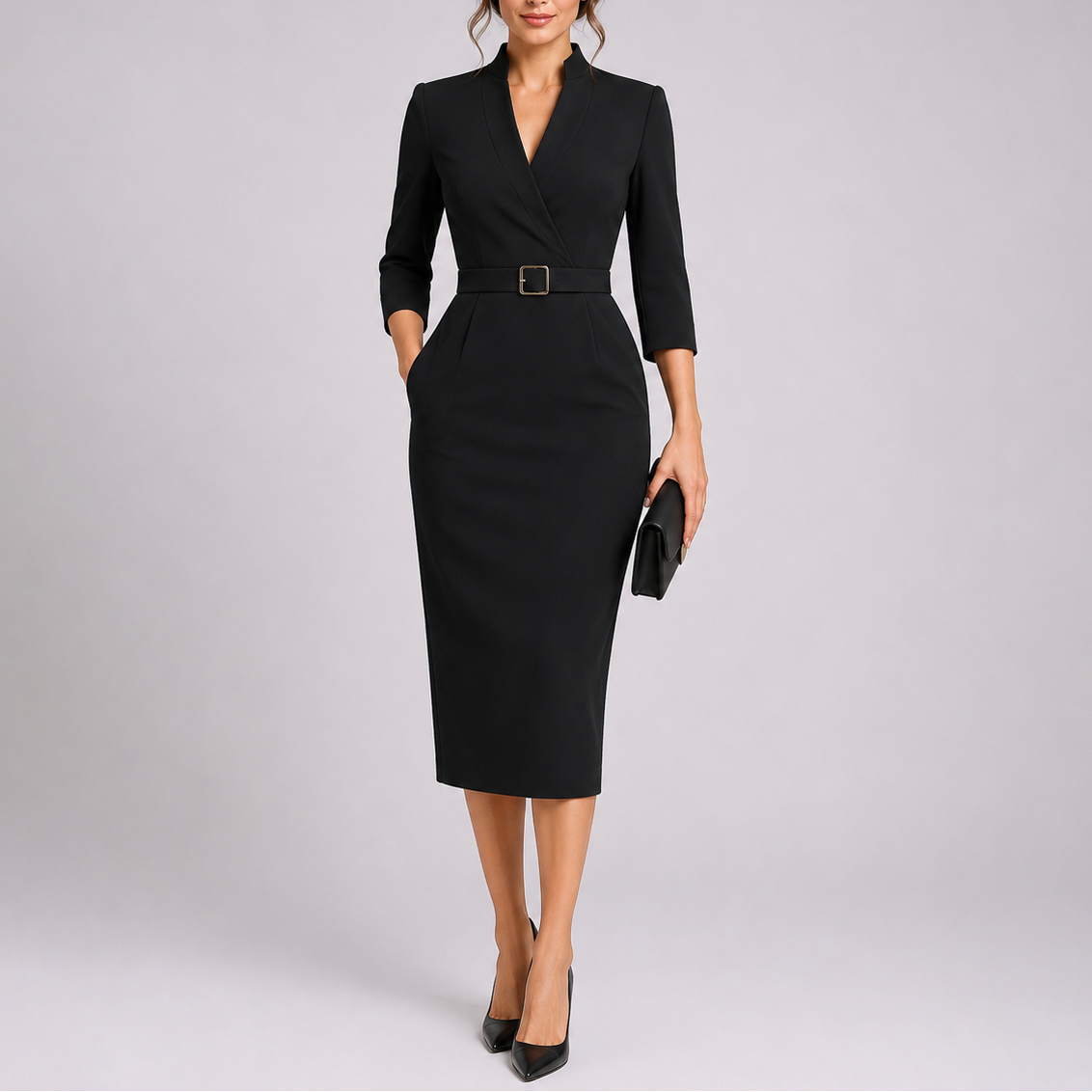 Robe Midi Moulante Femme à Col V