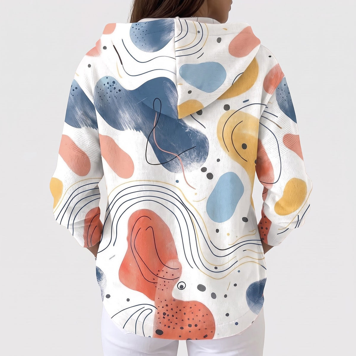 Veste à Capuche Femme Imprimée Boutonnée