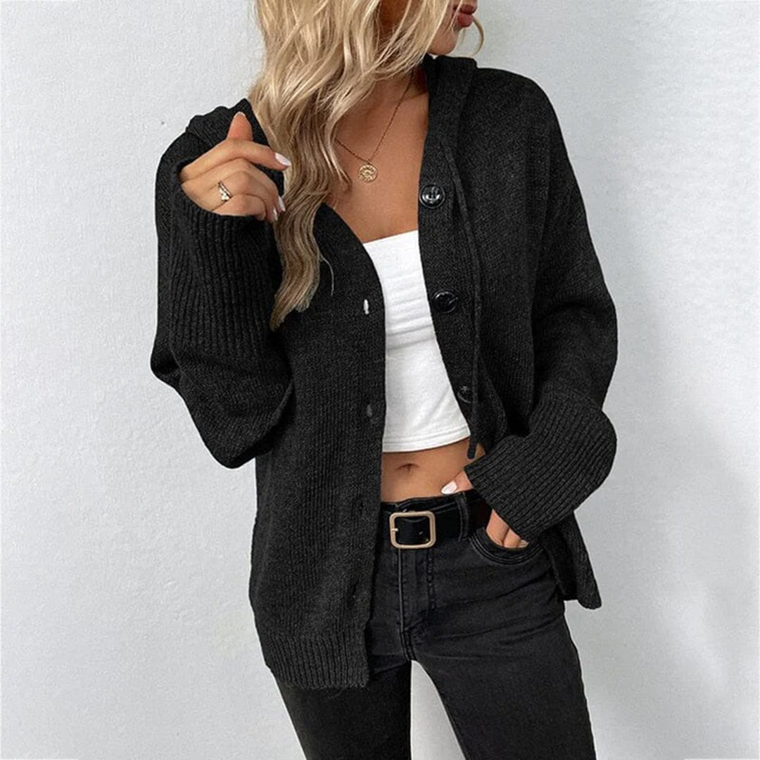 Cardigan med hætte og store knapper