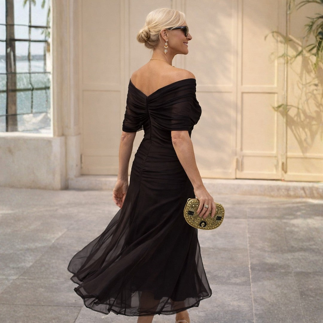 Robe Longue Bardot Drapée Femme