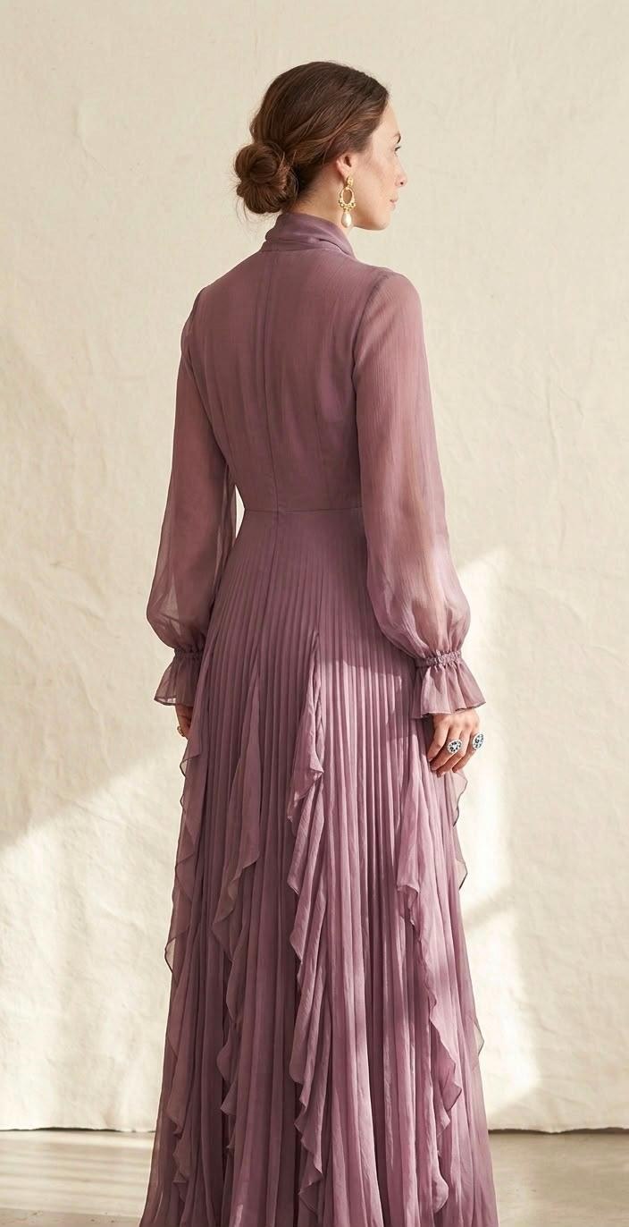 Robe Longue à Col Lavallière Femme