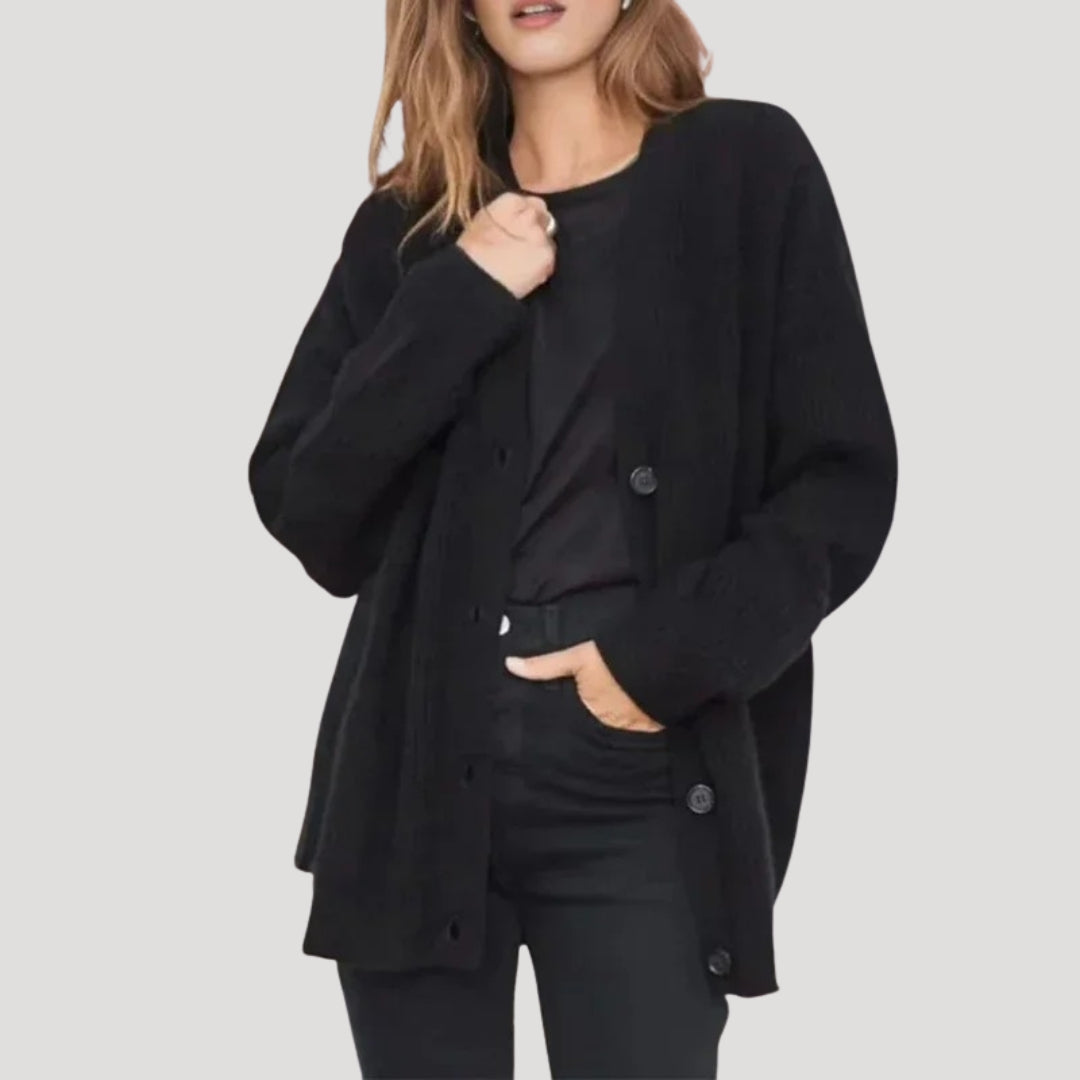 Oversized cardigan i ribstrik med V-hals