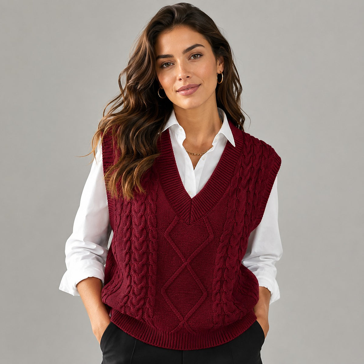 Gilet Torsadé Sans Manches Femme