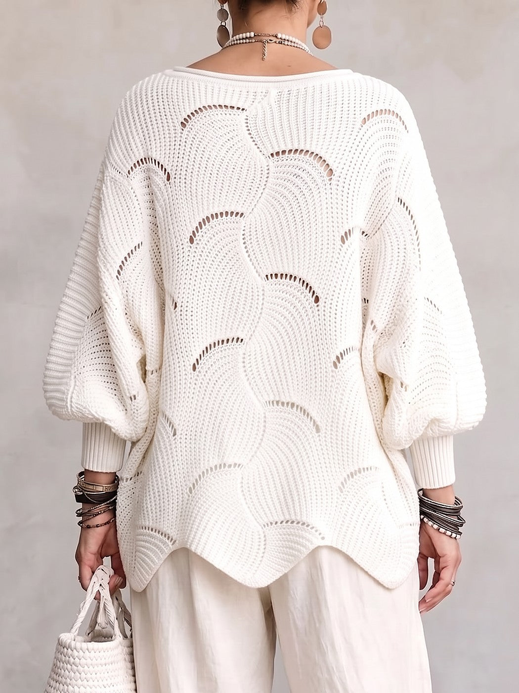 Pull Ajouré Femme à Col Bateau
