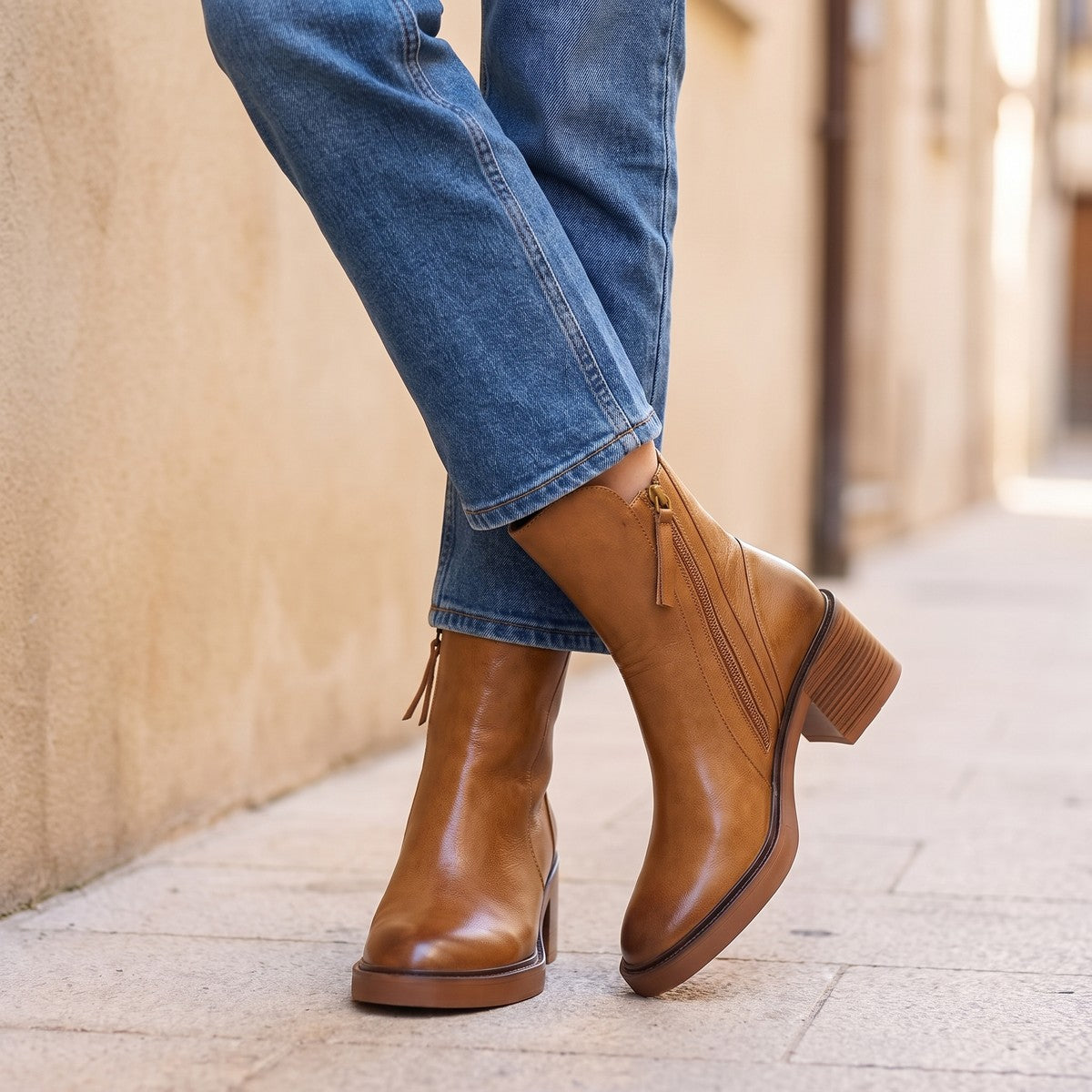 Bottines Zippées Femme à Talon Bloc