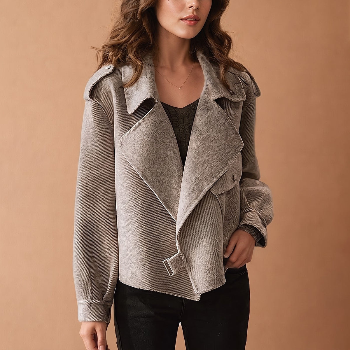 Veste Courte Ample Femme à Revers