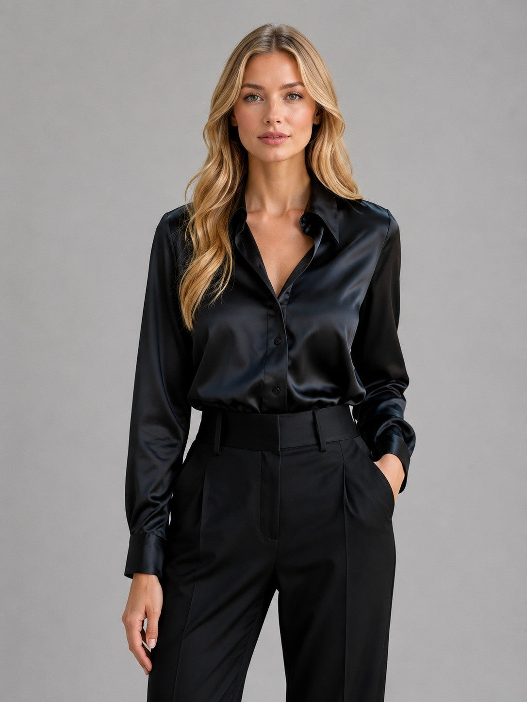 Blouse Satinée Femme à Manches Longues