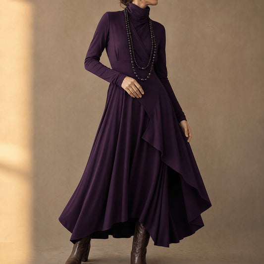Robe Longue Drapée Femme à Manches Longues