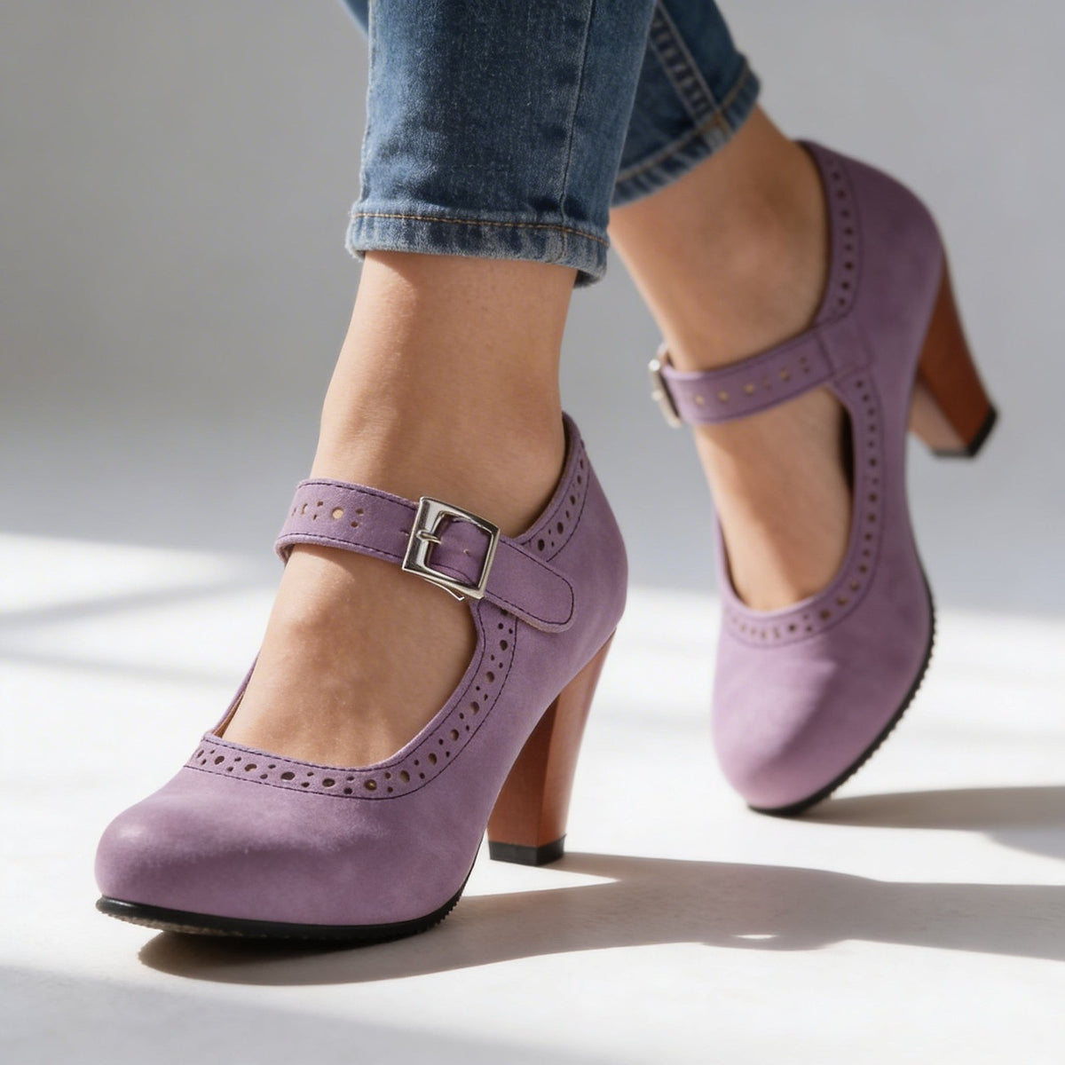 Escarpins Mary Jane Femme Effet Daim