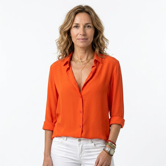 Chemise Fluide Col V Femme Manches Longues