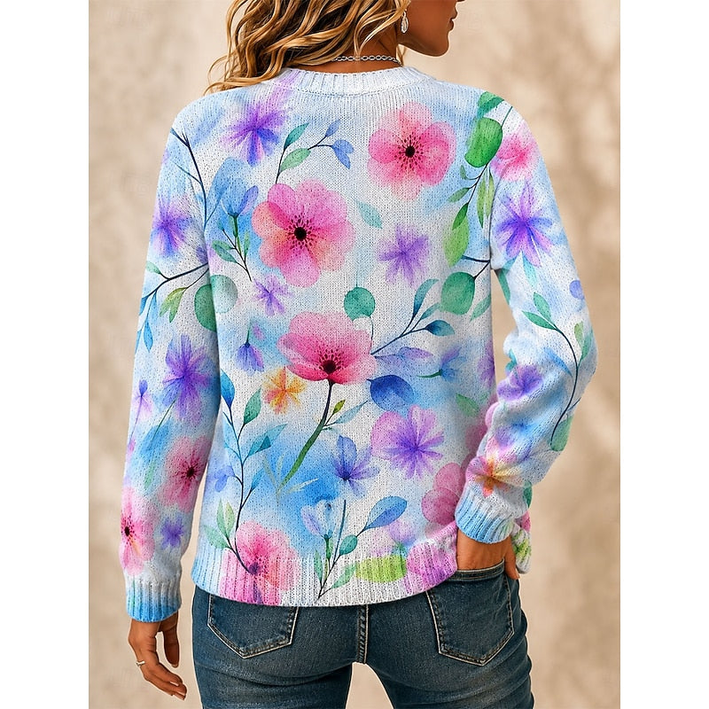Cardigan med malede blomster i akvarel