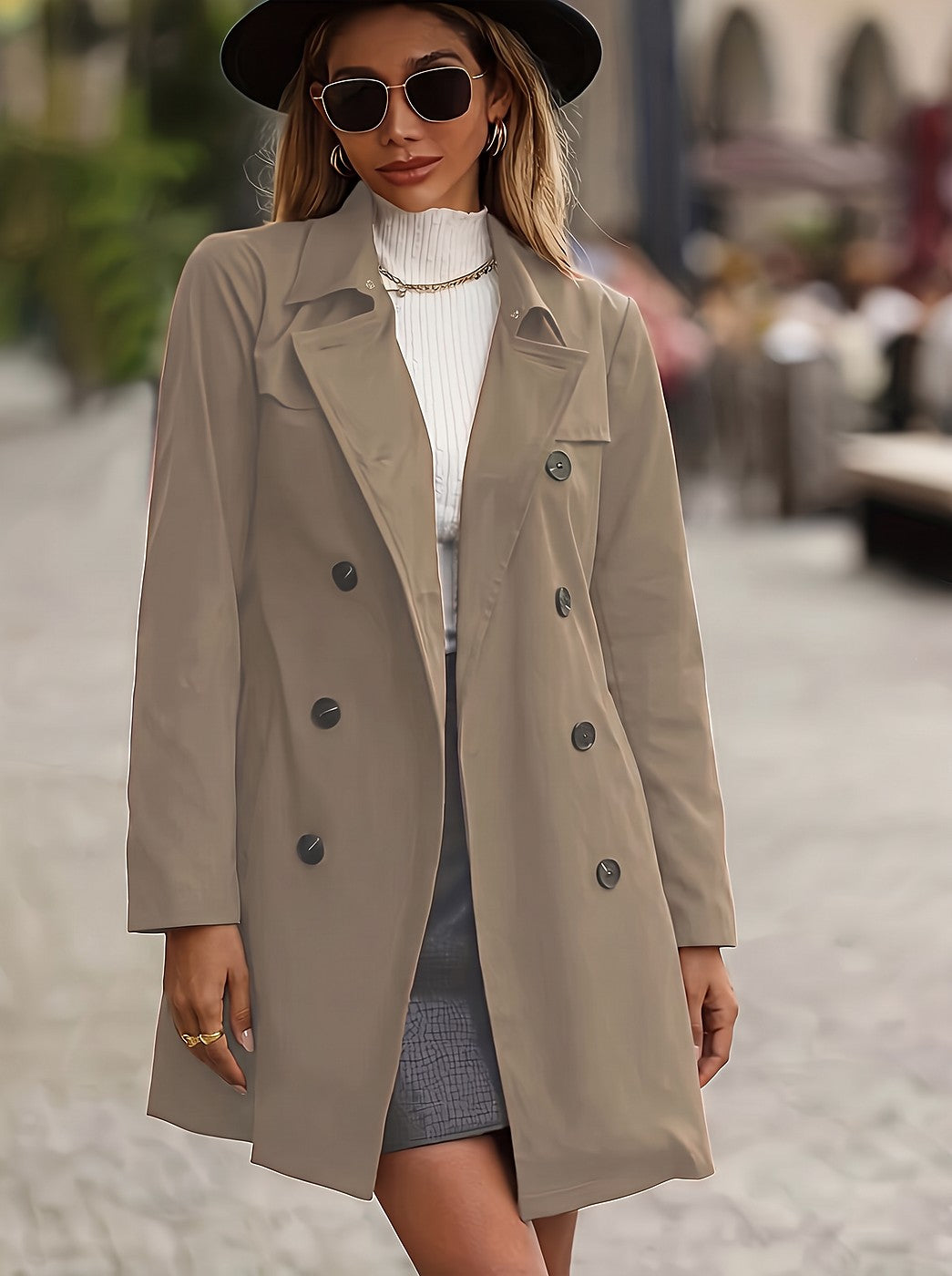 Trench Long Croisé Femme à Ceinture