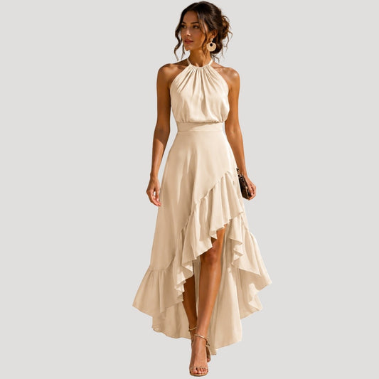 Robe Longue Col Américain Femme à Volants