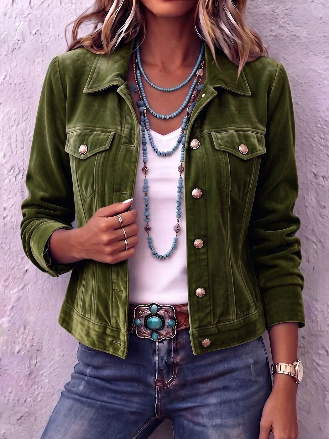 Veste Courte en Velours Femme Boutonnée