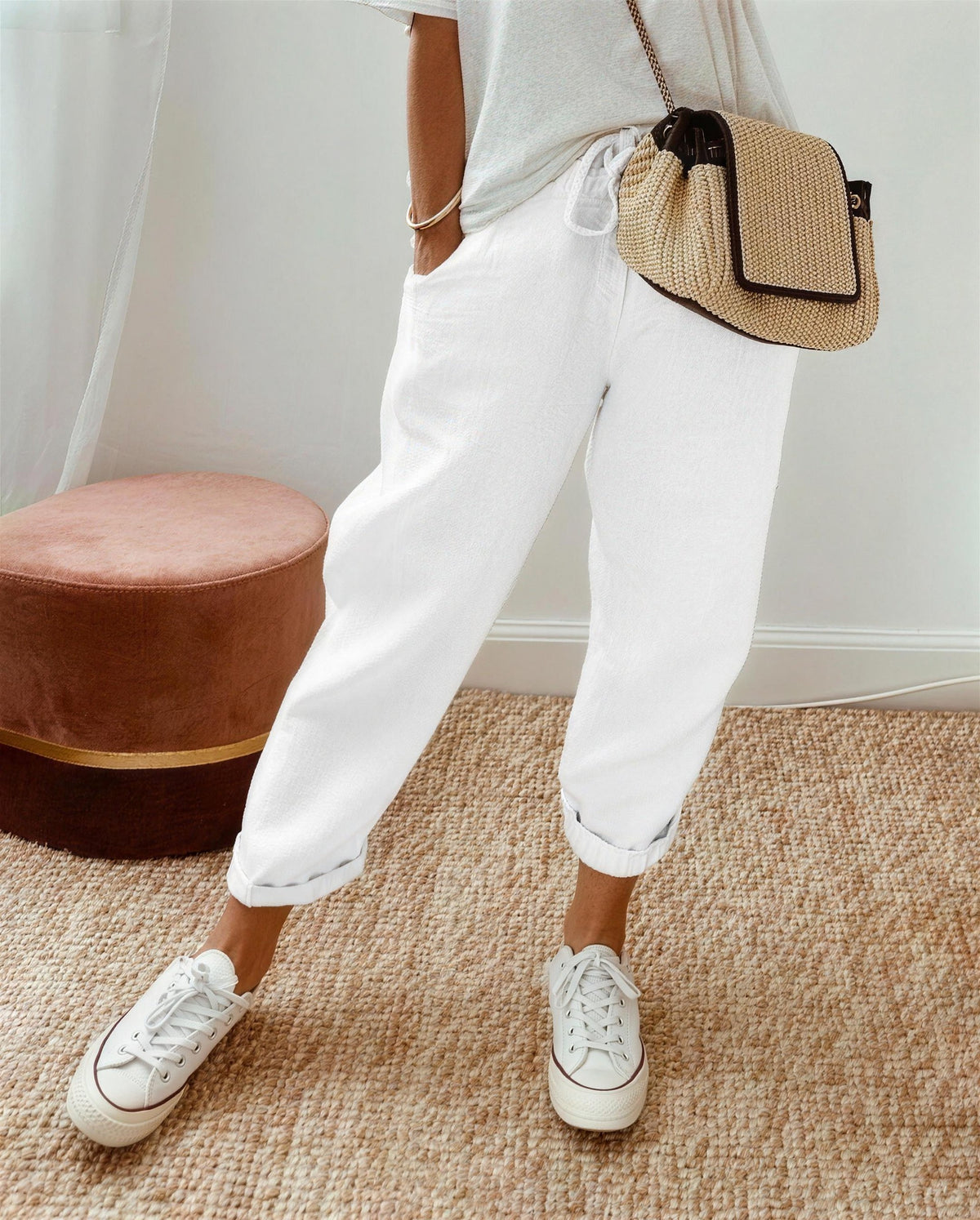 Pantalon d'Été Femme à Cordon et Poches