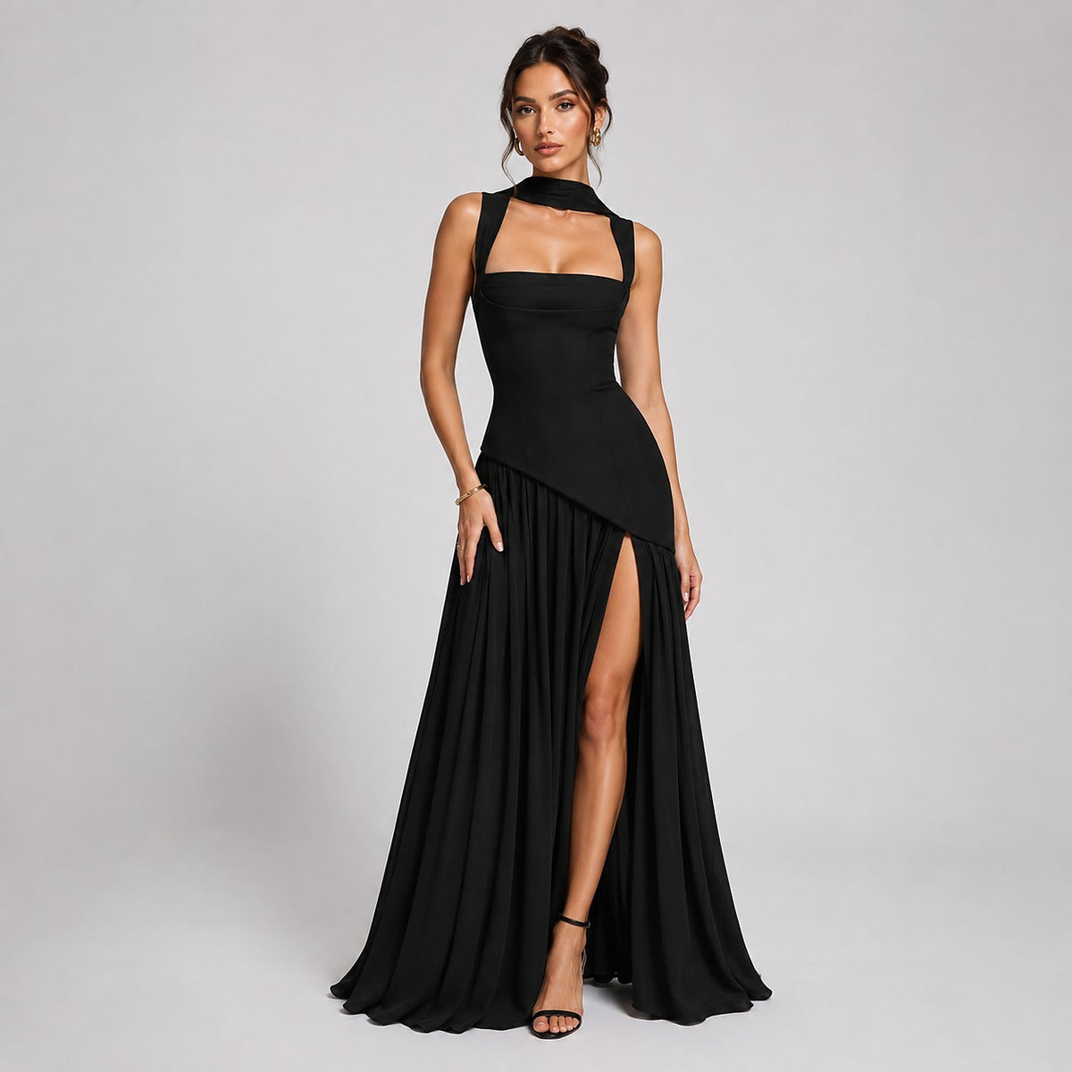 Robe Longue Fendue Femme à Dos Corset