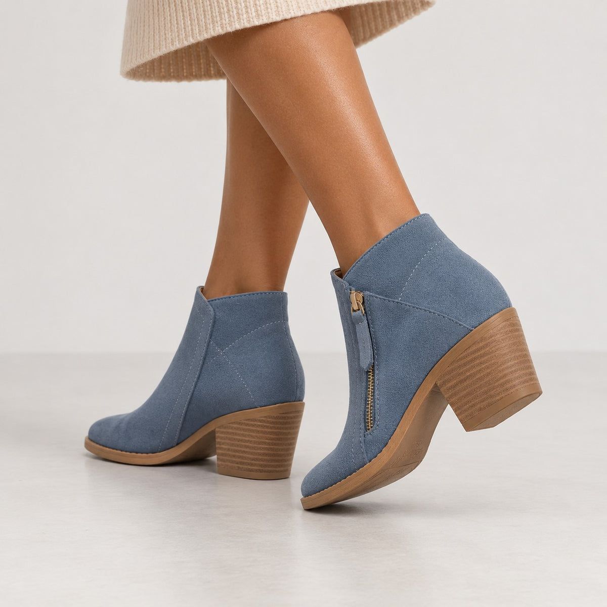 Bottines Zippées Femme à Talon Carré