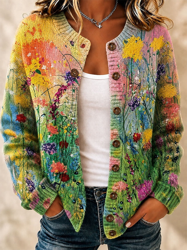 Cardigan med jacquardmønster og ribkant