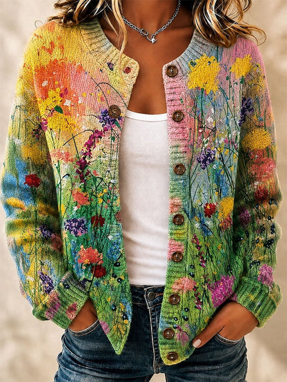 Cardigan med jacquardmønster og ribkant