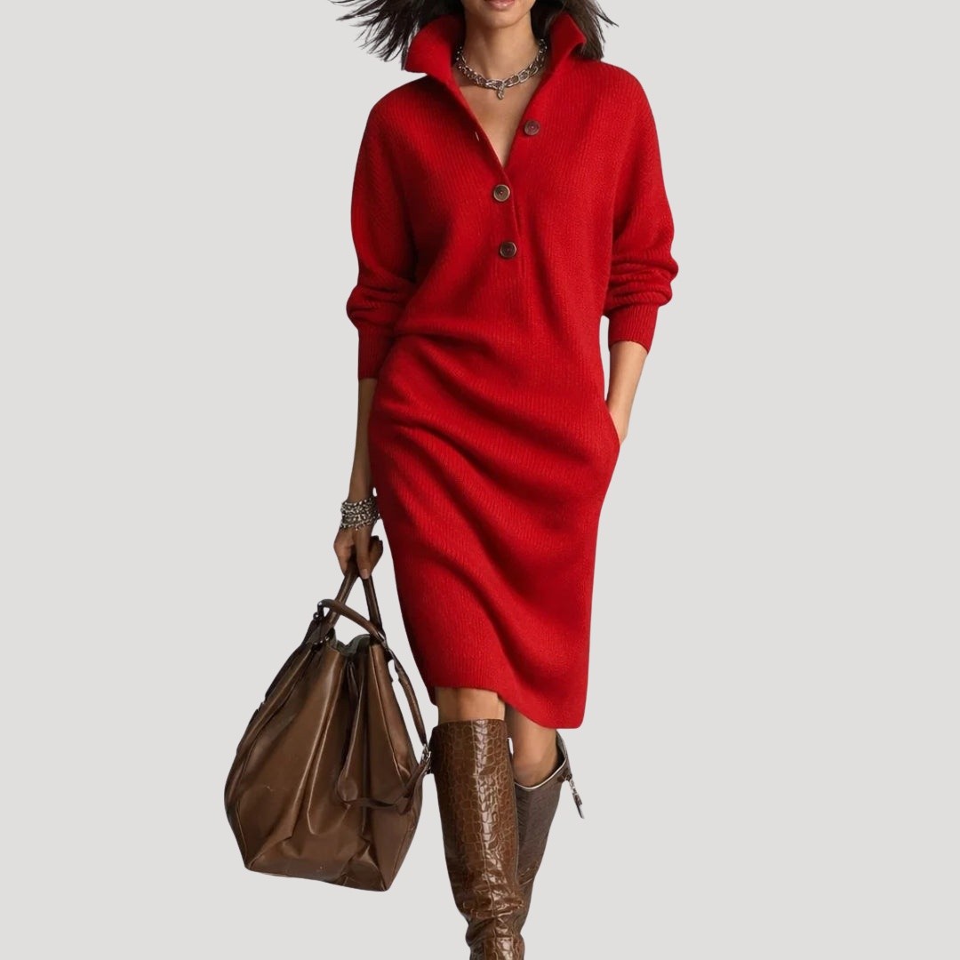 Robe Pull Midi à Col Montant Femme