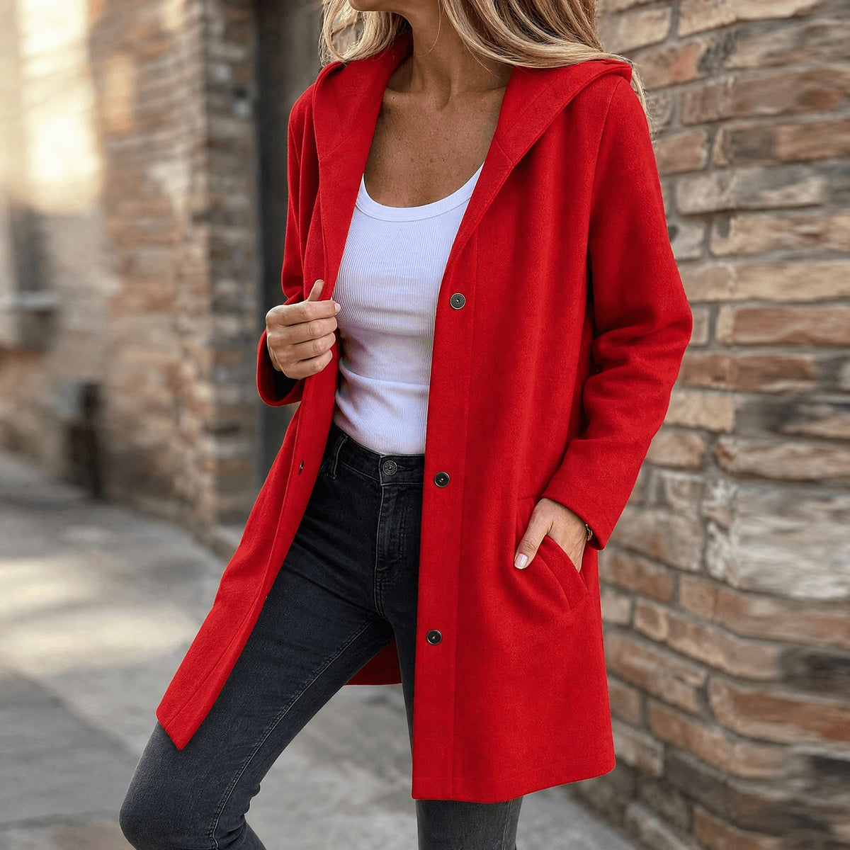 Gilet Long à Capuche Femme avec Poches