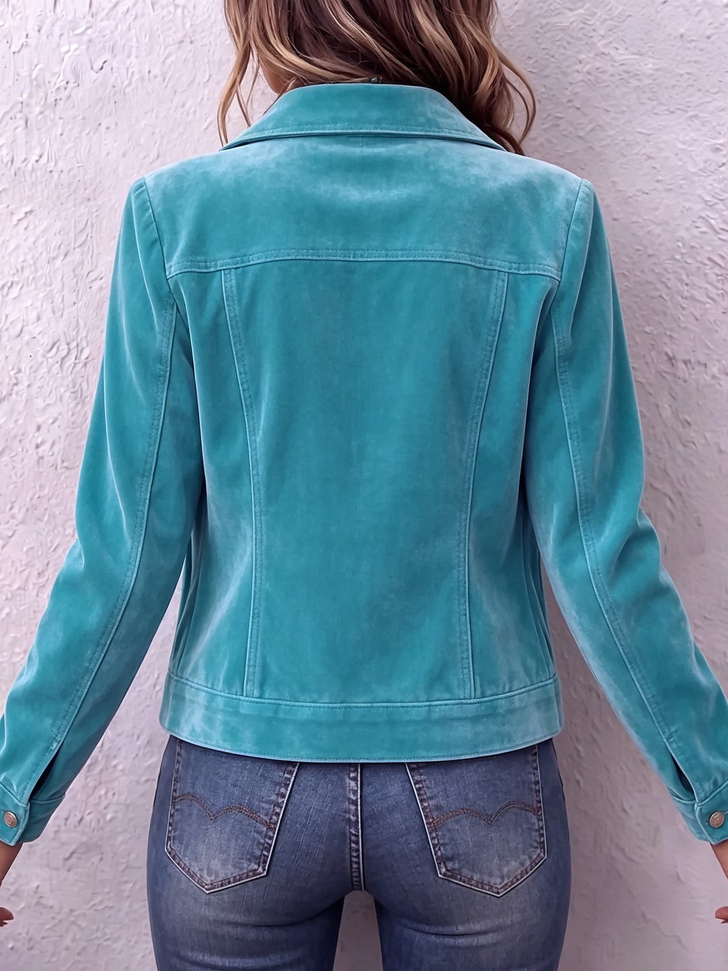 Veste Courte en Velours Femme Boutonnée