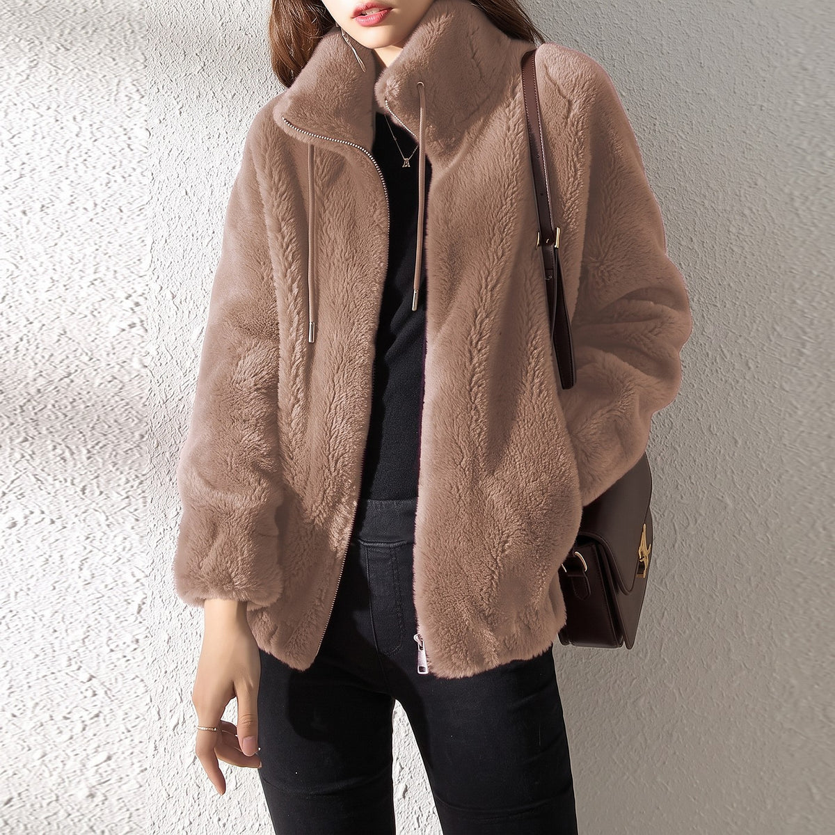 Veste Polaire Teddy Femme à Col Montant