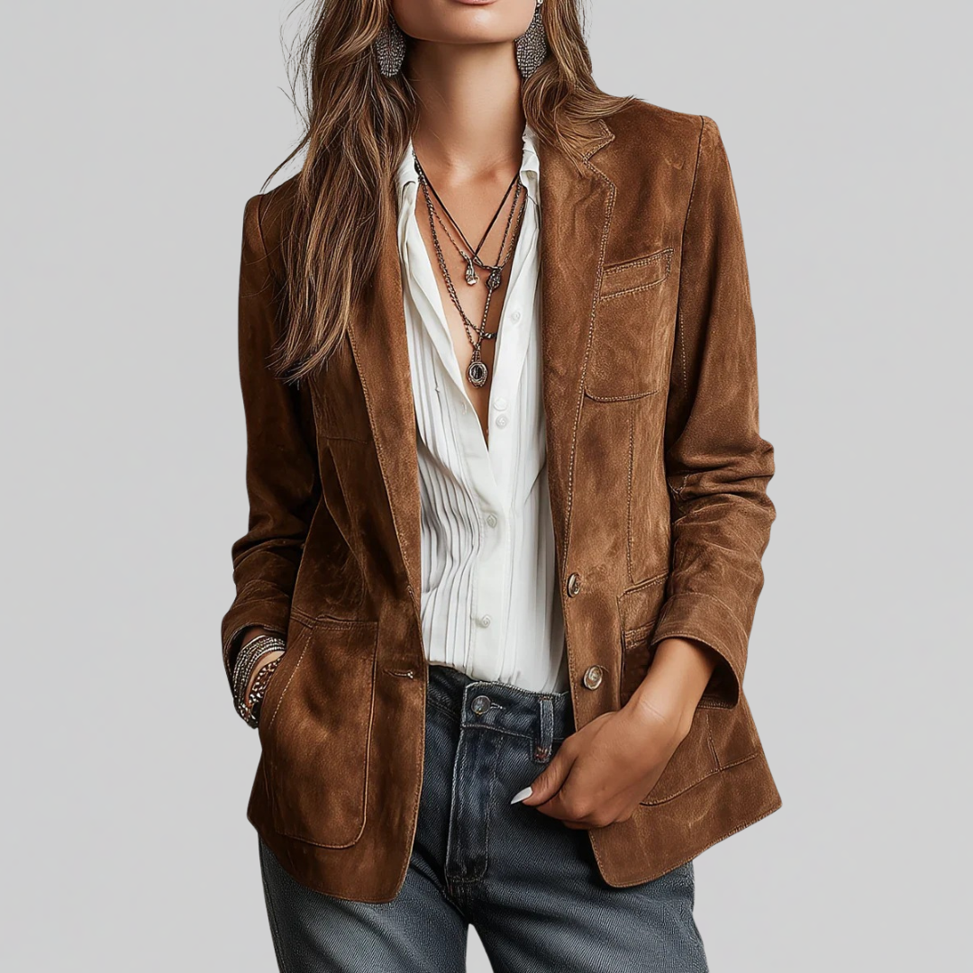Blazer Effet Daim Femme à Revers
