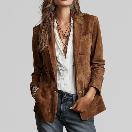 Blazer Effet Daim Femme à Revers