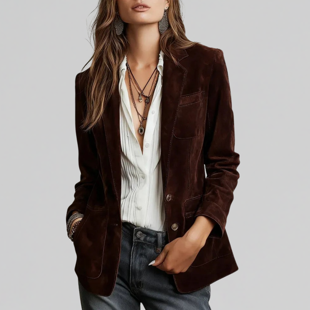 Blazer Effet Daim Femme à Revers