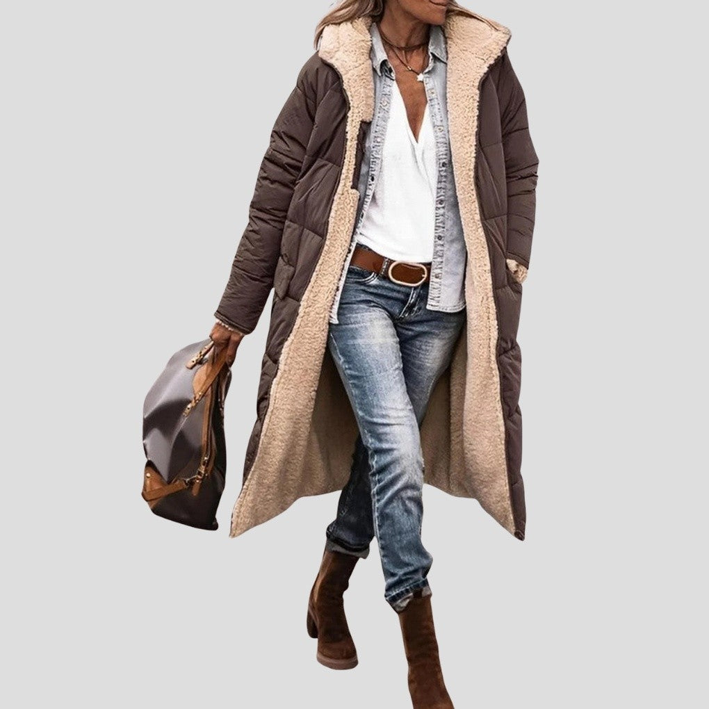 Manteau Long Réversible Femme à Capuche