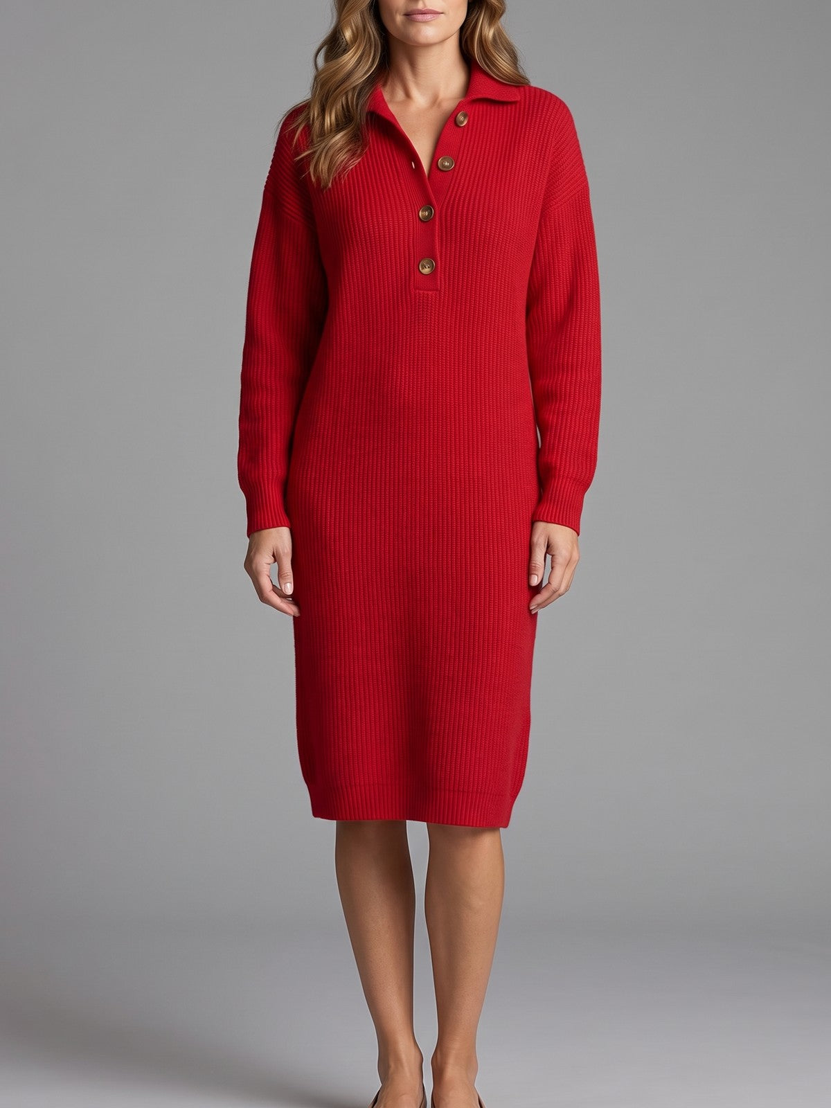 Robe Pull Côtelé Femme à Col Polo