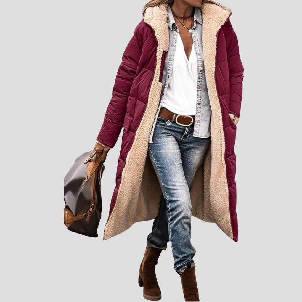 Manteau Long Réversible Femme à Capuche