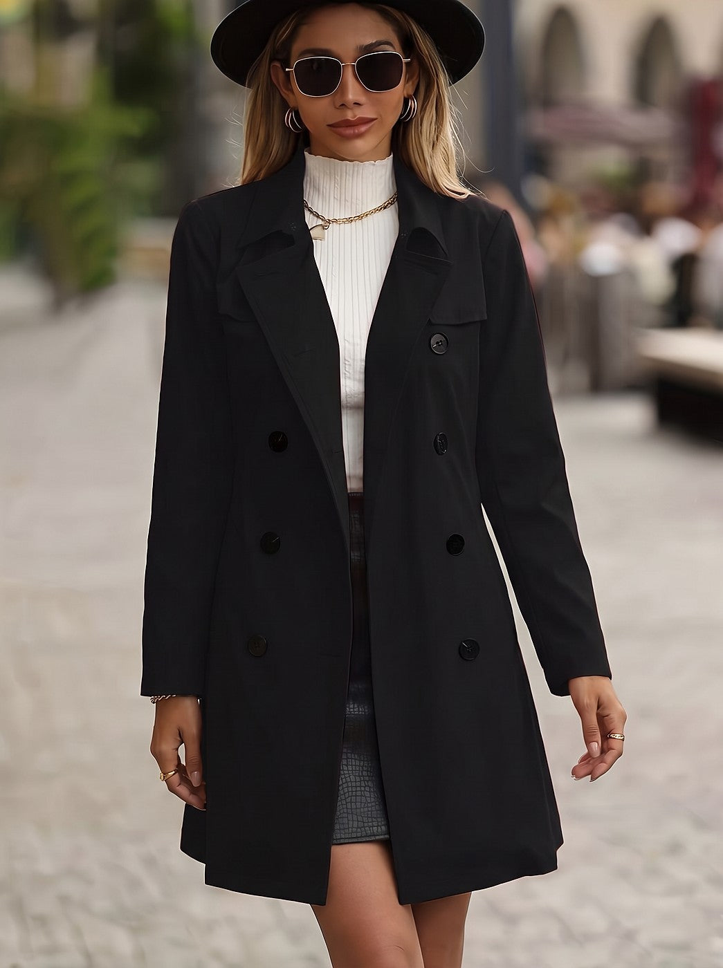 Trench Long Croisé Femme à Ceinture
