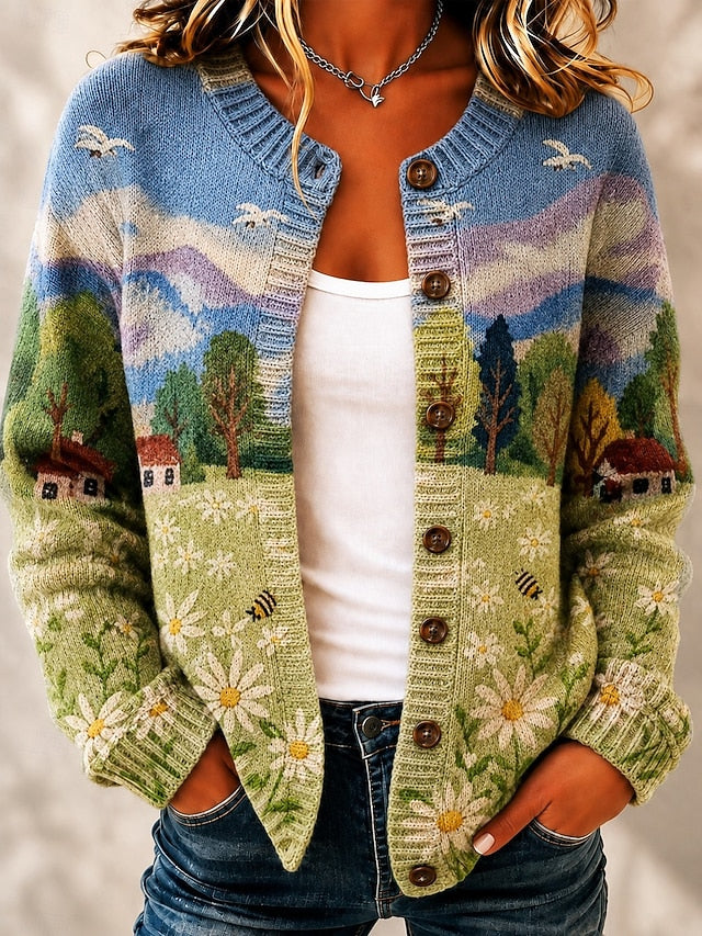 Cardigan med jacquardmønster og ribkant