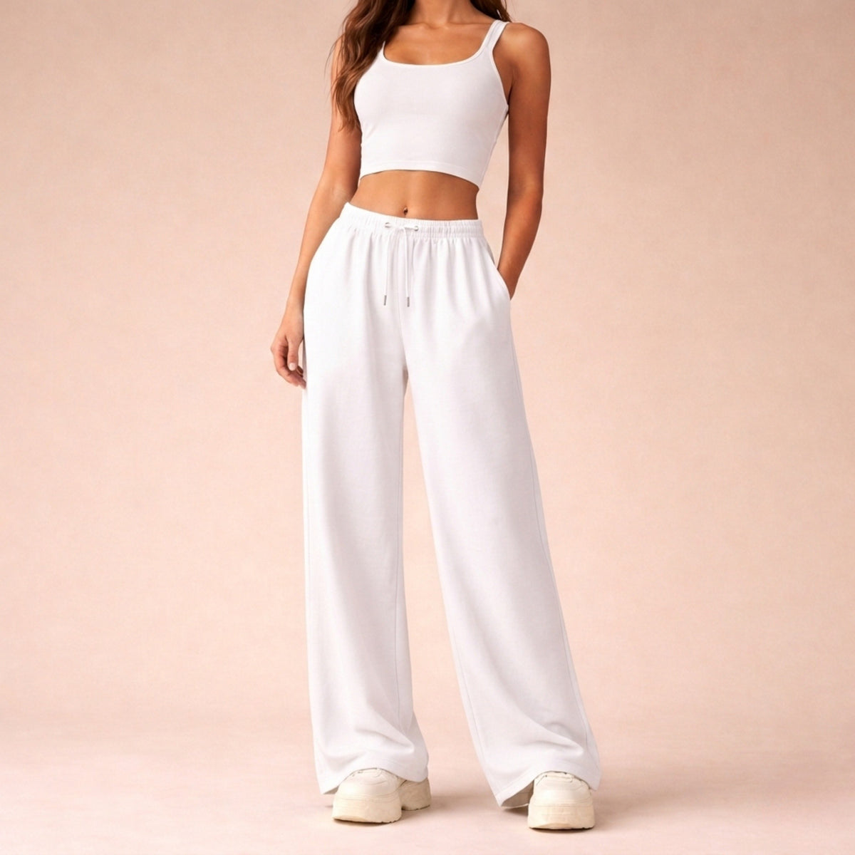 Pantalon Large à Taille Élastique Femme