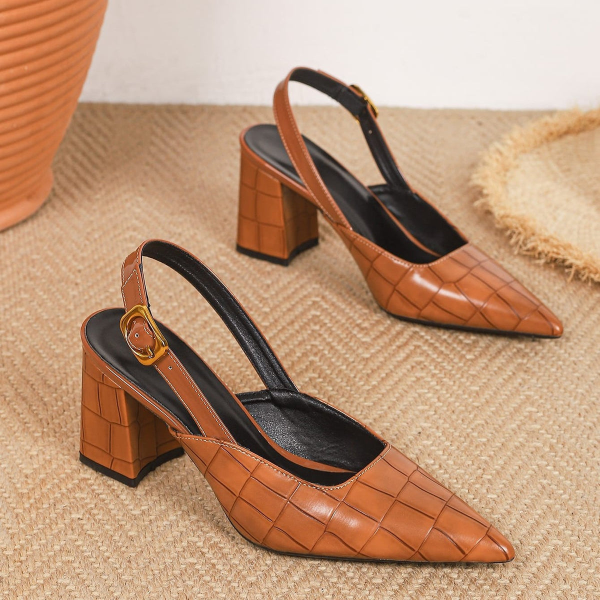 Escarpins Croco Femme à Talon Carré