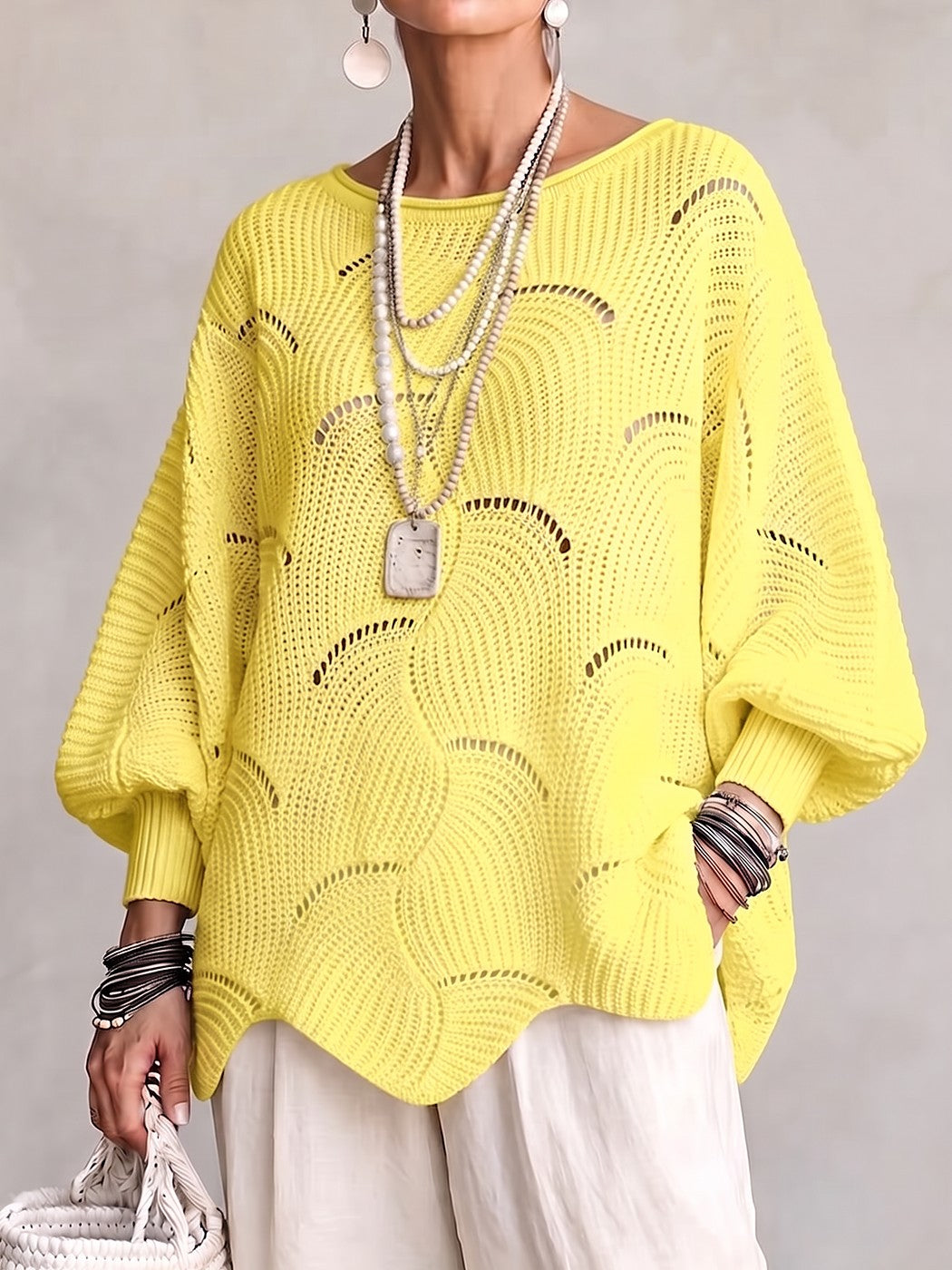 Pull Ajouré Femme à Col Bateau