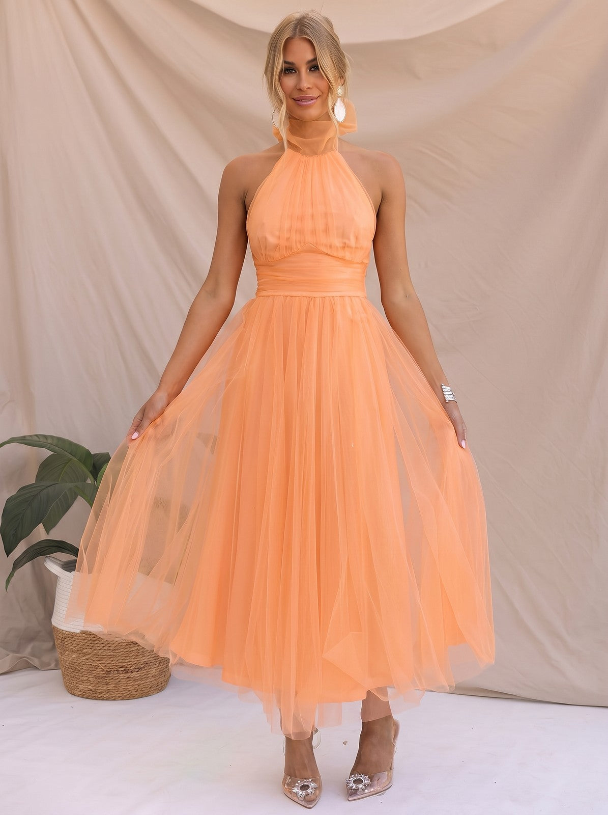 Robe Cocktail Midi Femme en Tulle