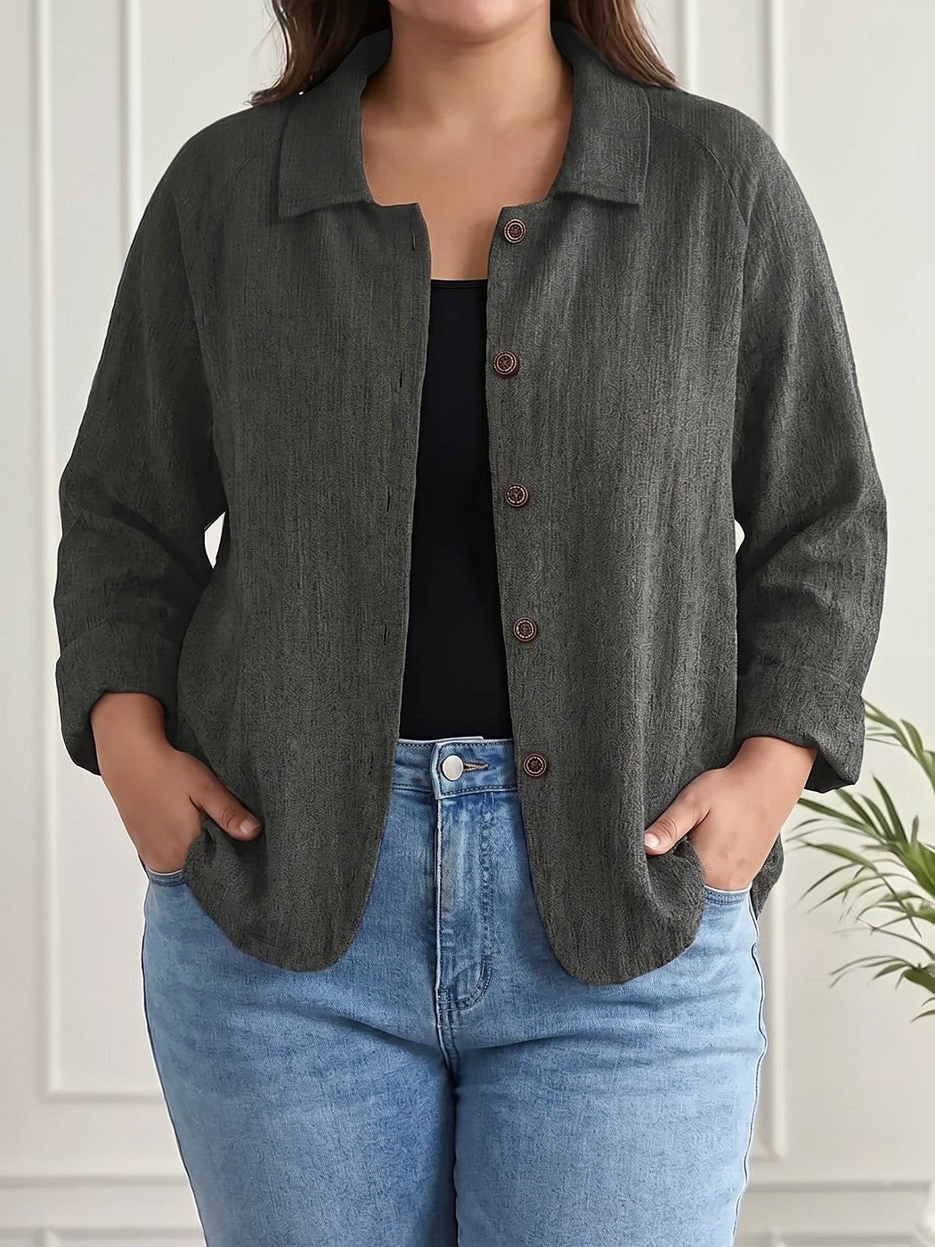 Chemise Ample Femme en Crépon Manches Raglan