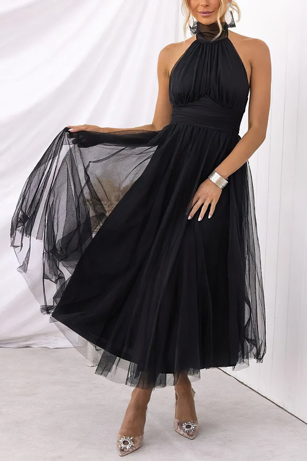 Robe Cocktail Midi Femme en Tulle