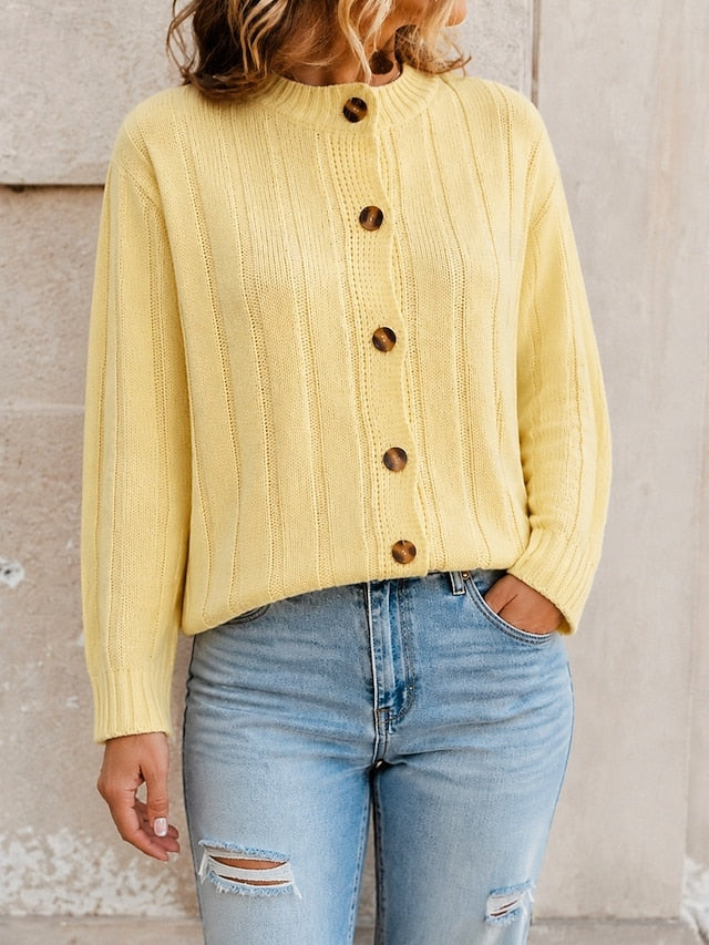 Ribstrikket cardigan med rund hals