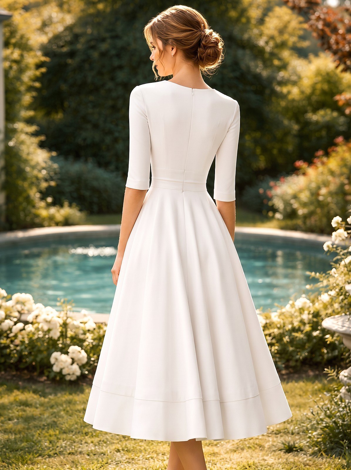 Robe Midi en Satin à Col V